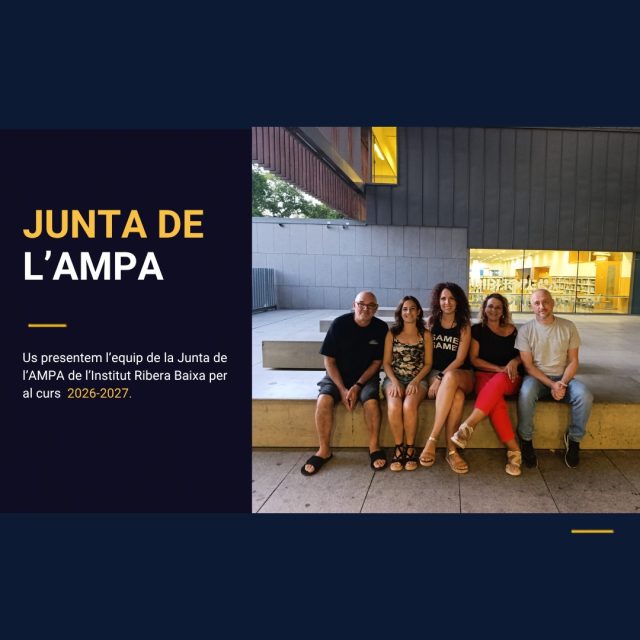 📣 𝐂𝐨𝐧𝐞𝐢𝐱𝐞𝐮 𝐥’𝐞𝐪𝐮𝐢𝐩 𝐝𝐞 𝐥’𝐀𝐌𝐏𝐀?

Us presentem les persones que formem la Junta de l’AMPA aquest curs 2026-2027.

Amb il·lusió i compromís, continuarem treballant per les famílies i l’alumnat del nostre institut.

𝐄𝐬𝐭𝐞𝐦 𝐚 𝐥𝐚 𝐯𝐨𝐬𝐭𝐫𝐚 𝐝𝐢𝐬𝐩𝐨𝐬𝐢𝐜𝐢𝐨́ 𝐩𝐞𝐫 𝐚𝐥 𝐪𝐮𝐞 𝐧𝐞𝐜𝐞𝐬𝐬𝐢𝐭𝐞𝐮.